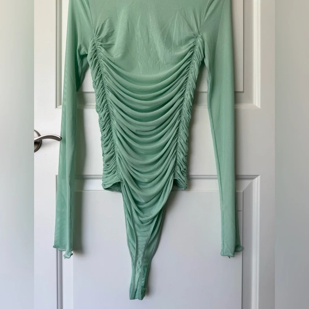 NWT Free People Intimately Under It All Ruched Mesh Turtleneck Bodysuit